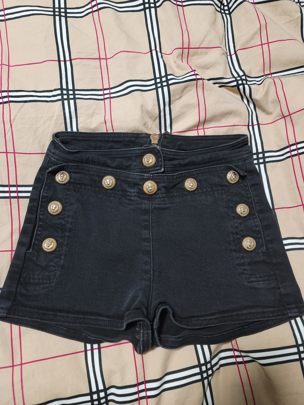 High-Waist Black Sailor Shorts with Gold Buttons